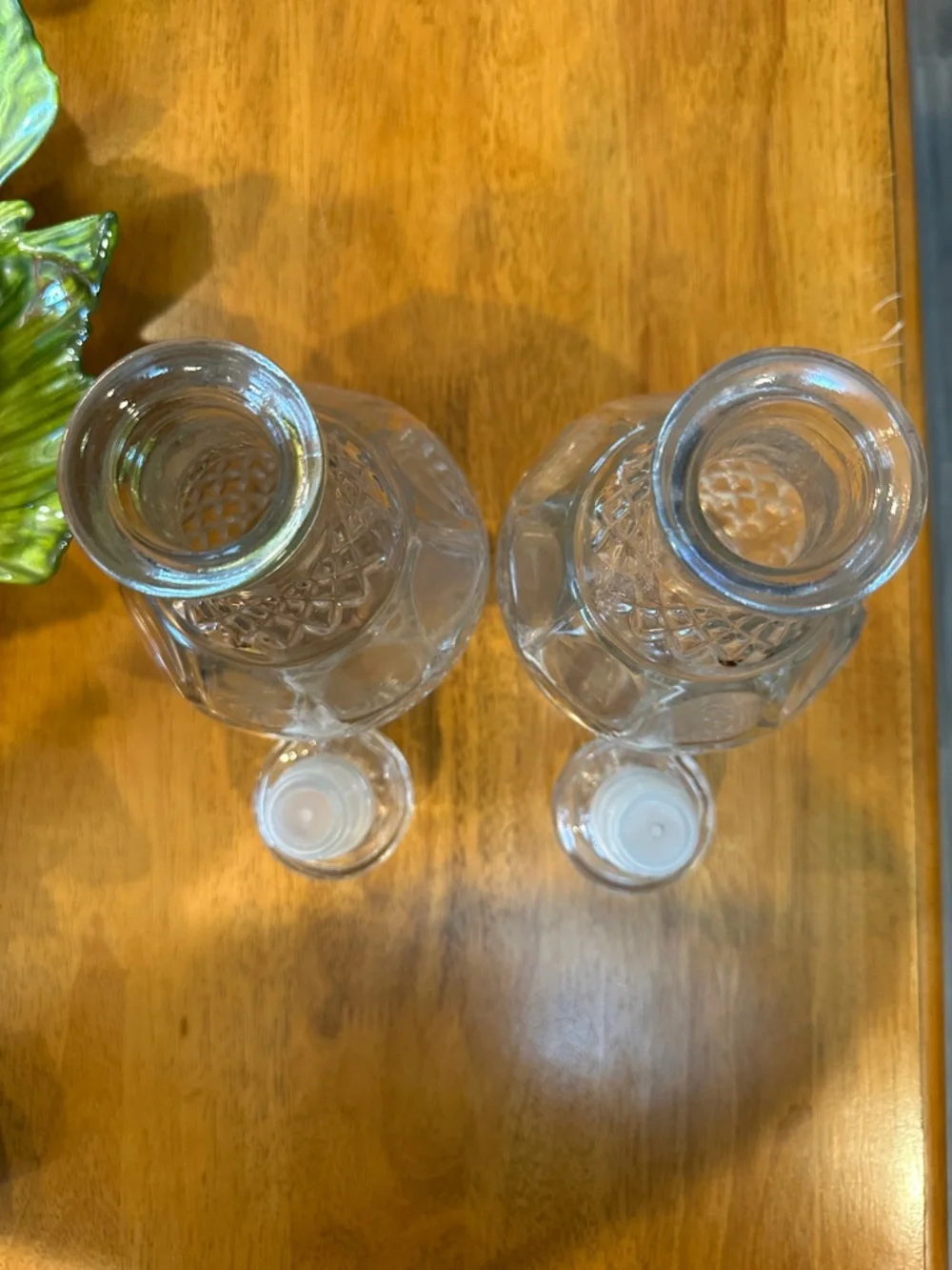 Vintage Royal Crown decanters w/ original stoppers. Etched grape & crown design